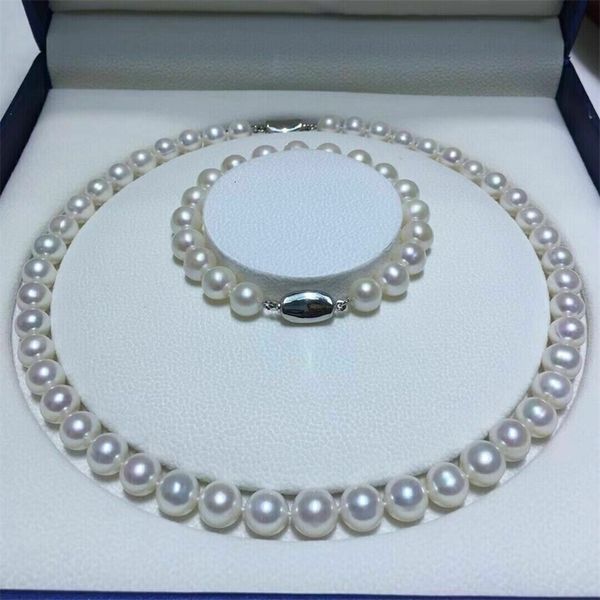 AAAA japonais Akoya 910mm collier de perles blanches 18 pouces Bracelet 758 pouces ensemble 925s 240125