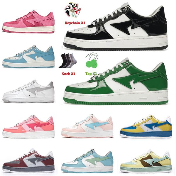 AAAA Qualität 2023 Designer Männer Frauen Bapesta Schuhe Og Sneakers Plattform Patent Schwarz Weiß Grün Pastell Blau Herren Skate Trainer Bapestas Baped SK8 Sta