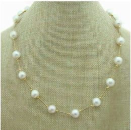 Aaaa Round 89 mm Akoya White Pearl Station Collier avec 18 pouces en or 14 carats 231221