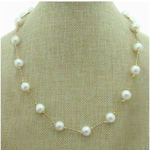 AAAA Round 89mm Akoya White Pearl Station ketting met 18 inch 14k gouden gesp 231221