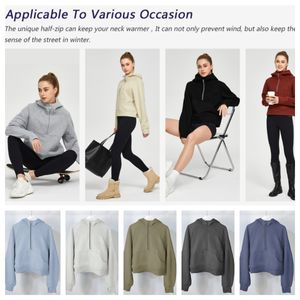 Top Hot-selling Brand Designer Womens Hooded Pullover Sweatshirts Half Zipper Crop Hoodie Fleece Lined Collar Zip Up Hoodies Cropped Long Sleeve Tops
