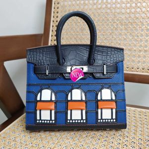 AABirdking – sac fourre-tout de styliste en cuir de vache pour femmes, sac à main de 20cm, couleur contrastée Crocodile, sac casual PV0T