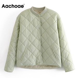 Aachoae automne hiver femmes Argyle rembourré veste décontracté à manches longues bouton Up manteau avec poches femme lâche manteaux 211008
