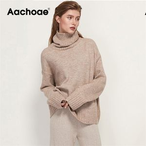 Aachoae Herfst Winter Dames Gebreide Coltrui Cashmere Sweater Casual Basic Pullover Jumper Batwing Lange Mouw Losse Tops 210918