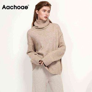 Aachoae Herfst Winter Dames Gebreide Coltrui Wol Sweaters Casual Basic Pullover Jumper Batwing Lange Mouw Losse Tops 211217