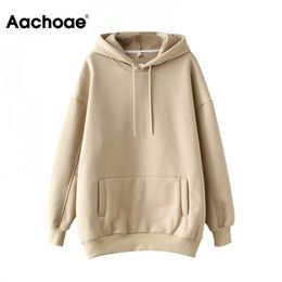 Aachoae Casual Solid Hooded Hoodie Batwing Lange Mouwen Plus Size Sweatshirts Herfst Trui Pure Fashion Tops Sudaderas 220314