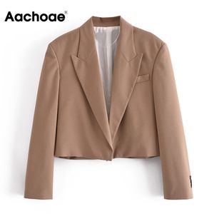 Aachoae Elegante Khaki Blazer Frauen Frühling Herbst Kerb Hals Büro Crop Tops Langarm Casual Dame Blazer Anzüge Veste Femme 210413