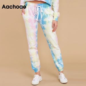 Aachoae Mode Tie Dye Imprimer Crayon Pantalon Pantalon Femmes Taille Haute Cordon De Survêtement Casual Long Jogger Pantalon 210413