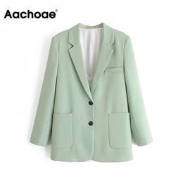 Aachoae, chaqueta informal De Color verde para Mujer, chaqueta De manga larga con bolsillos grandes, ropa De oficina con cuello entallado para Mujer, Ropa De Mujer 211122