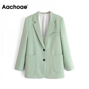 Aachoae vert couleur jolie pochette femmes grandes poches à manches longues veste femme col cranté tenue de bureau Ropa De Mujer 211122