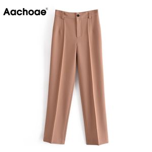 Aachoae Nouvelles Femmes Mode Solide Couleur Pantalon Droit Chic Bureau Porter Dames Pantalon Zipper Fly Long Bottoms Mujer Pantalon 210413