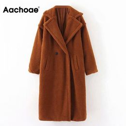 Aachoae Winter Casual Solid Teddy Jas Vrouwen Lange Mouw Fleece Jack Turn Down Collar Lamb Bont Bovenkleding Vierrure