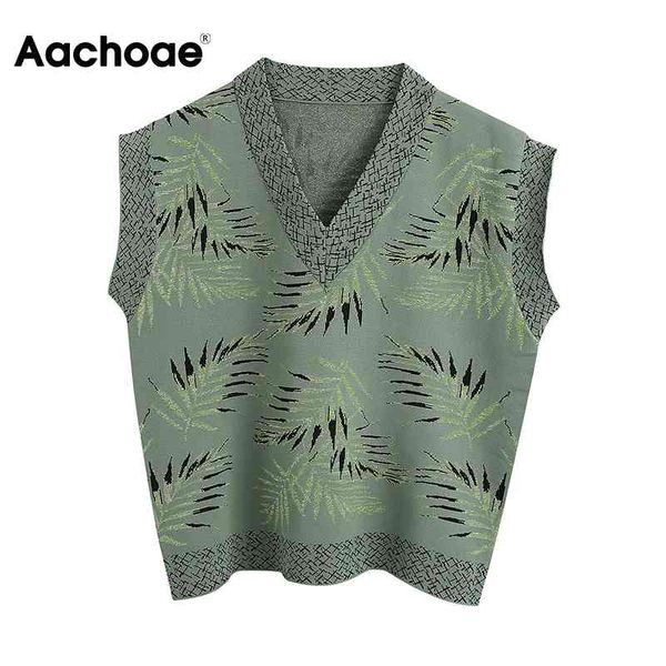 Aachoae Mujeres Floral Patchwork Punto Tank Top V Cuello Suelto Señoras Tops Verano Sin Mangas Plus Tamaño Tanque Femenino Ropa De Mujer 210413