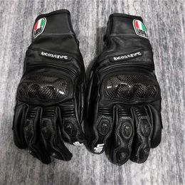 Aagv Gloves Gants d'équitation en fibre de carbone Agv pour hommes et femmes, équipement de moto de course, anti-chute, cuir d'été, imperméable toute l'année Upr6