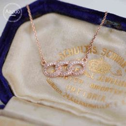 Aazuo 18k pure rose or vrais diamants trois anneau pendait avec collier de chaîne doué pour les femmes engagement mariage fête au 750