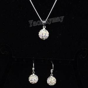 AB Clear Disco Ball Hanger Oorbellen En Zilverkleurige Ketting Kristallen Sieraden Set 10 Sets Whole316r