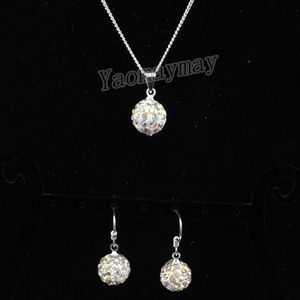 AB Clear Disco Ball Hanger Oorbellen En Zilverkleurige Ketting Kristallen Sieraden Set 10 Sets Whole273D