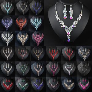 AB couleurs cristal collier boucles d'oreilles ensemble de bijoux strass tour de cou africain nigérian femmes bijoux de mariée de mariage collier 240118