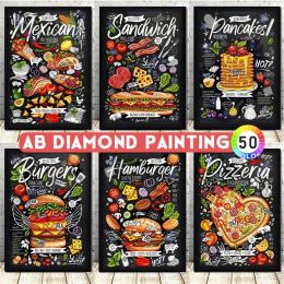 AB Diamond Painting Affiches Affiches Frites Burger Pizza Sandwich Cuisine Décor Full Diamond Broderie Cross Crost Stitch Diamond Mosaic