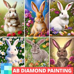 Ab diamant schilderen witte konijnen konijnen diamant borduurwerk vol vierkante ronde boor steentjes foto diamant mozaïek kraalwerkwerk
