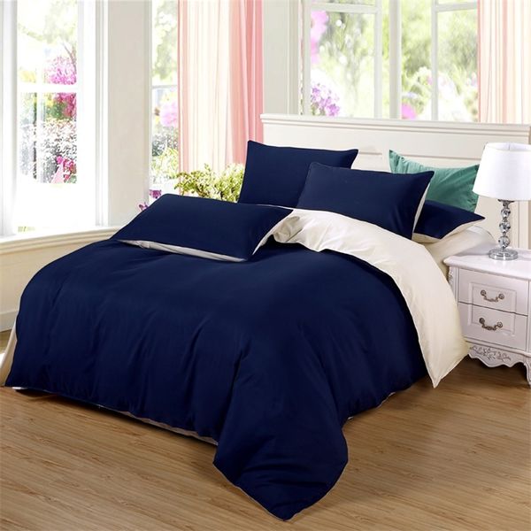 Ensemble de literie côté AB ensemble de housse de couette super king bleu foncé + beige 3 / 4pcs literie adulte ensemble de lit homme couette drap plat 230 * 250cm 201021