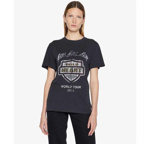 Camiseta de diseñador para mujer AB, camiseta con estampado de puntos y arena con escudo frontal y espalda, camiseta de manga corta negra de algodón BINGs 2758