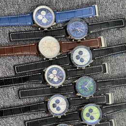 AB012012 Luxury Mens Multi Small Plate Design Cloned Watch 46 mm en acier inoxydable Chaîne en cuir en quartz Code de chronométrage