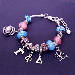 Abadon Collectie Mode Grote Kralen Rose Vlinder Griekse Letter Gamma Phi Delta Armbanden Voor Vrouwen Geschenken Charm219u