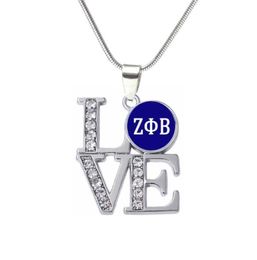 Abadon llegada etiqueta con incrustaciones de metal letra griega Zeta Phi Beta collares ZPB símbolo hermandad joyería colgante 8415810