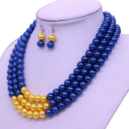 Abadon date mode fait à la main bleu jaune multi brin couches perle tour de cou déclaration colliers Sigma Gamma Rho symbole bijoux Y20305S
