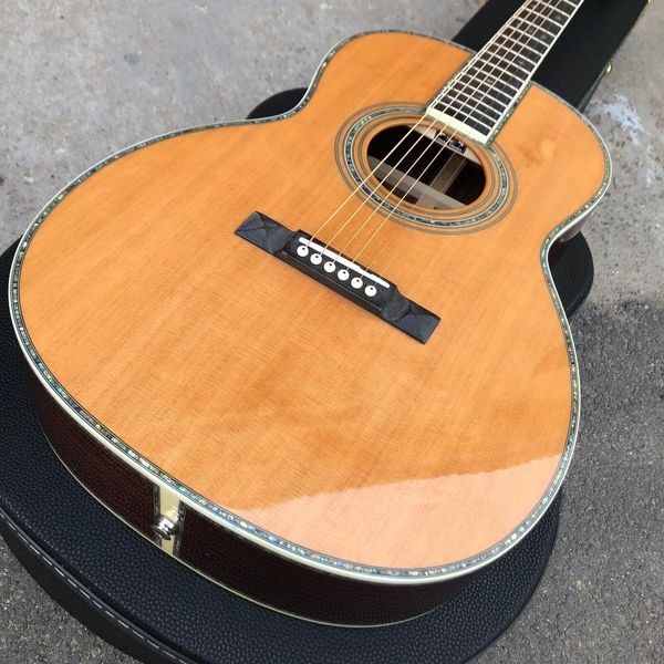 Abulón, madera totalmente maciza, hecha a mano, tapa de abeto rojo, guitarra acústica de palisandro de la India, 2023