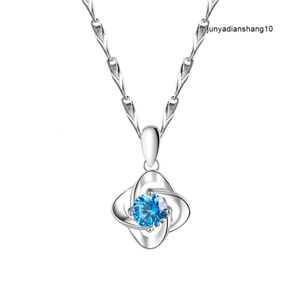 Abao S999 voet zilveren ketting dames klaver oceaan hart blauwe zirkoon kraag ketting met hoge kwaliteit en veelzijdige nieuwe stijl