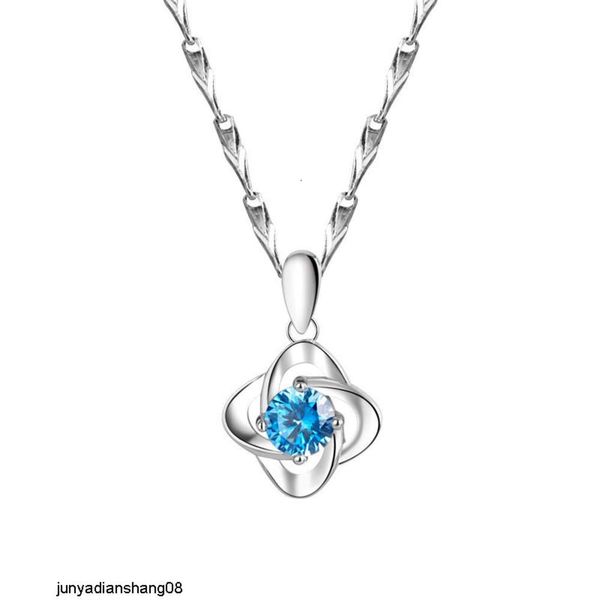 Abao S999 Collar de plata de pie para mujer, cadena de Collar de circonita azul con corazón de océano y trébol de alta calidad y nuevo estilo versátil