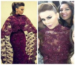 Abaya à Dubaï 2018 Robes de soirée en dentelle violette Sirène Sirène musulmane de célébrité arabe robes de fête New Yousef Aljasmi Kaftan Dress2215027