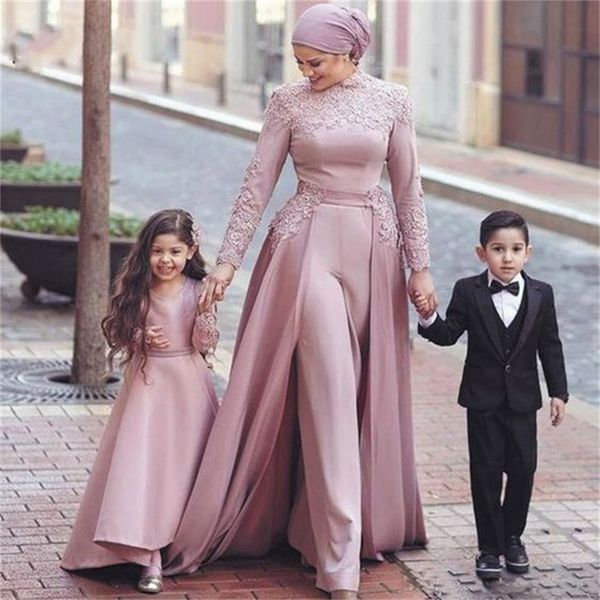 Abaya rose combinaison robe de bal avec jupe dubaï saoudien arabe robe de soirée 2024 à manches longues turquie musulman islamique robes de soirée robes de gala robe de soirée