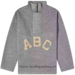 ABC Letter impresa con cremallera suéter de cuello alto gris simple para hombre tendencia de invierno de invierno sudadera con capucha de deportes street damas dulces lindas