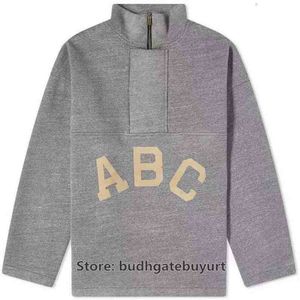 ABC Letter Print Zip High Neck Sweater Gray Simple Versatile Mens Winter Trend Fashion Street Sports Hoodie Ladies Sweet Cute Sportswear