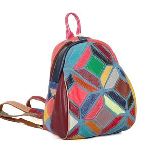 ABER coloré en cuir véritable sac à bandoulière femmes sac à dos 2020 nouveau sac à dos de voyage de grande capacité (couleur de couture aléatoire)