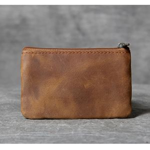 Aber Head-Layer Cowhide Mini Portemonnee Retro Handgemaakte Ultradunne Lederen Driver-licentiekaartpakket