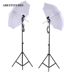 Livraison gratuite ABESTSTUDIO Umbrella Photo Studio kit 2 PCS Parapluies blancs + 2PCS 2M Support de lumière + 2pcs supports de lampe + 2 pcs Ampoules (45W / 5400K