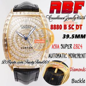 ABF Cintree Curvex abf8880 C D A2824 Montre automatique pour homme Baguette pavée de diamants Boîtier en or Cadran diamant glacé Bracelet en cuir Super Edition trustytime001Montres