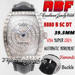 ABF Cintree Curvex abf8880 C D ETA A2824 Automatisch herenhorloge Baguette Verharde diamanten kast Iced Out Diamond Dial Zwart lederen band Super Edition eternity horloges