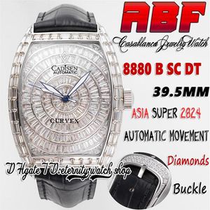 ABF Cintree Curvex abf8880 C D ETA A2824 Automatisch herenhorloge Baguette geplaveide diamanten kast Iced Out diamanten wijzerplaat zwart leer Str215x
