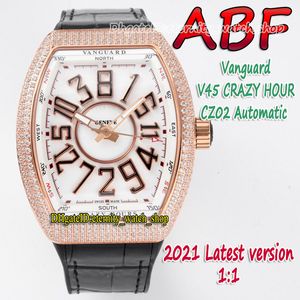 ABF Crazy Ur Vanguard V 45 CH BR (of) CZ02 Automatische Mechanische Art Deco Arabische wijzerplaat Heren Watch Diamanten Iced Out Case Eternity-Horloges