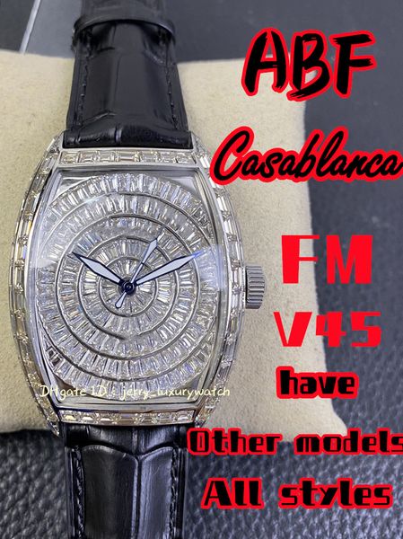 ABF / FM V45 CASABLANCA Full Star Square Diamond, 8880 B SC DT, 316L ACIER FIN, INLADÉ avec 88 Swarovski Crystal Diamonds, Seagull 2824 Mouvement mécanique, 39,5 mmx55,3 mm