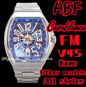 ABF / FM Vanguard Yachting V45, 44x54mm Sapphire Crystal Glass ETA2824 Mechanische beweging, premium rubberen band, stalen riem diamant ingebouwde versie blauw twee