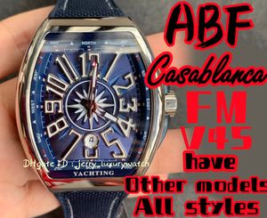 ABF/FM Vanguard Yachting V45, 44x54mm Sapphire Crystal Glass ETA2824 Mechanische beweging, premium rubberen band, diamant-ingelegde versie blauw