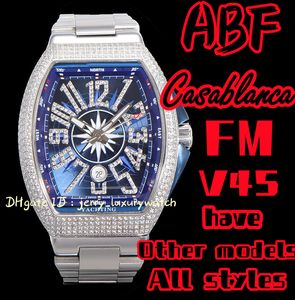 ABF / FM Vanguard Yachting V45, 44x54mm Sapphire Crystal Glass ETA2824 Mechanische beweging, premium rubberen band, stalen riem diamant ingebouwde versie blauw één