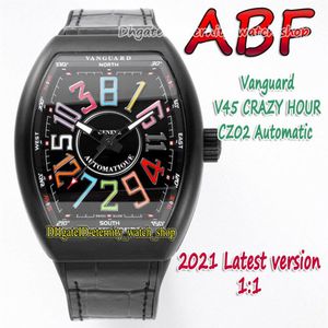 ABF New Crazy Hour Vanguard CZ02 Automatique Mécanique 3D Art Déco Cadran Arabe V45 Montre Pour Homme PVD Boîtier En Acier Noir Cuir eternity261j