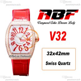 ABF V32 Vanguard Color Dream Montre à quartz suisse chronographe pour femme Boîtier en diamants Or rose Cadran MOP Cuir rouge Lady Super Edition Reloj Hombre Puretime M13